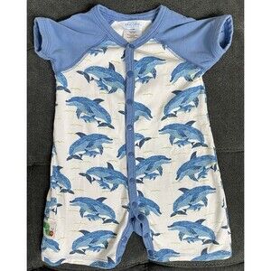 Eric Carle Boys 6/9M Dolphin Reglan Romper 100% Peruvian Pima Cotton